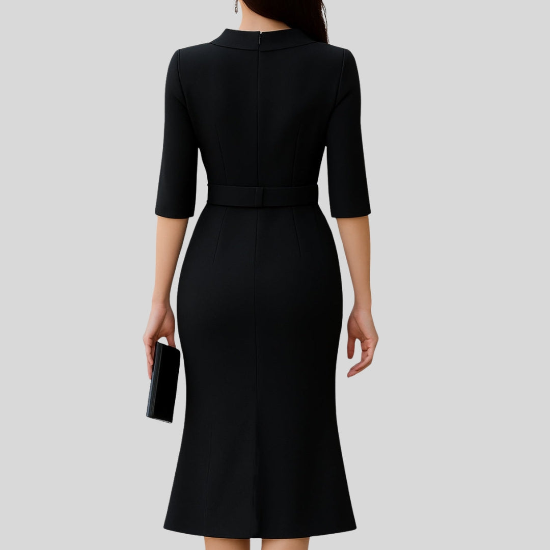 Ragna | Dame Elegant Midi Kjole Med Bælte