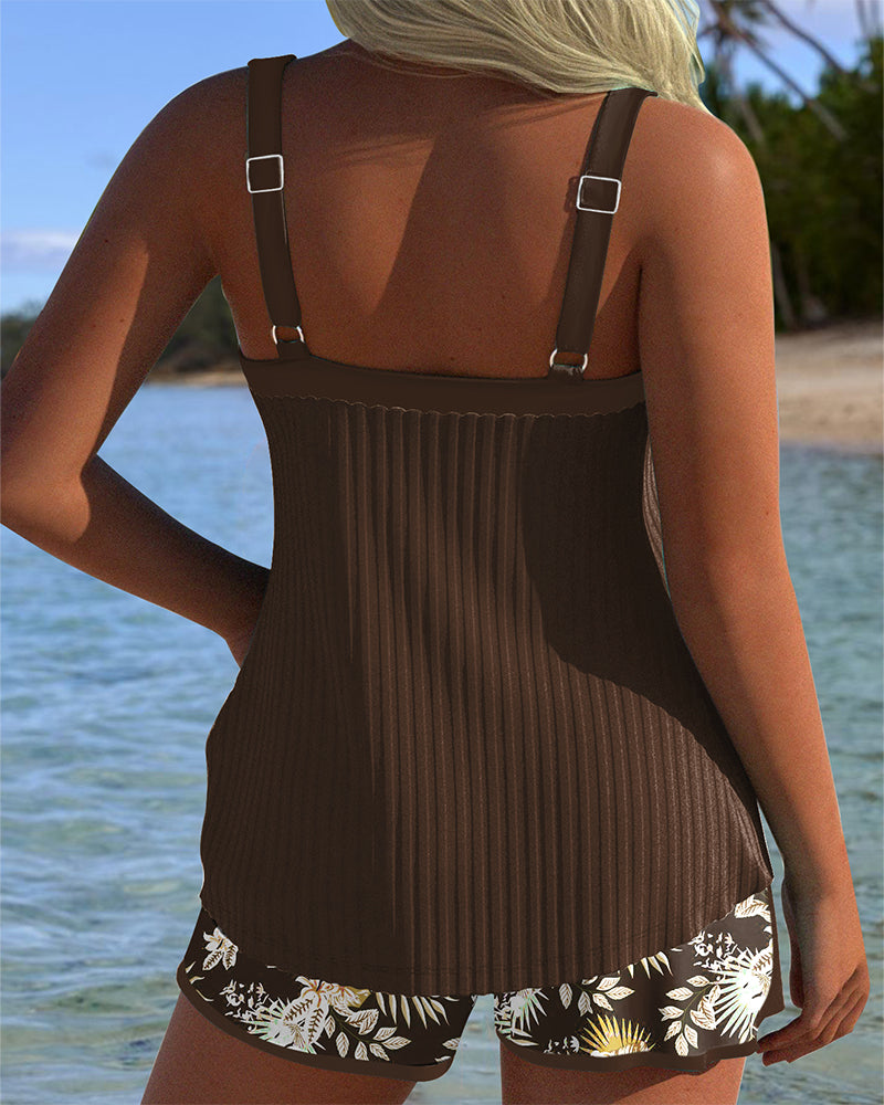 ALBA™ | Tankini Stribet To Delt Kort Badebeklædning