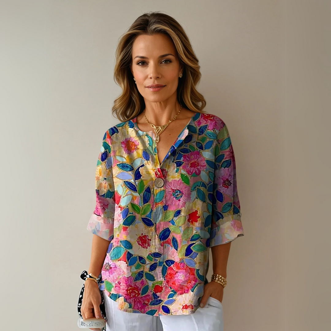 Kamilla | Dame Blomstret V-Hals Casual Top
