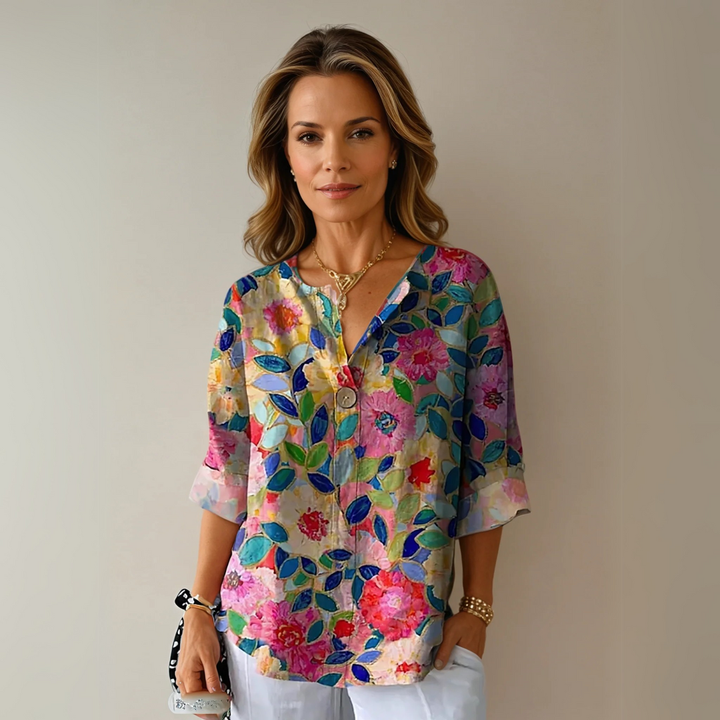 Kamilla | Dame Blomstret V-Hals Casual Top