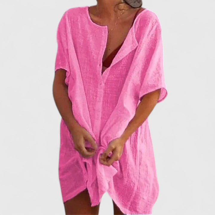 Yvonne | Dame Løs Knappelukning Strand Cover Up Kjole