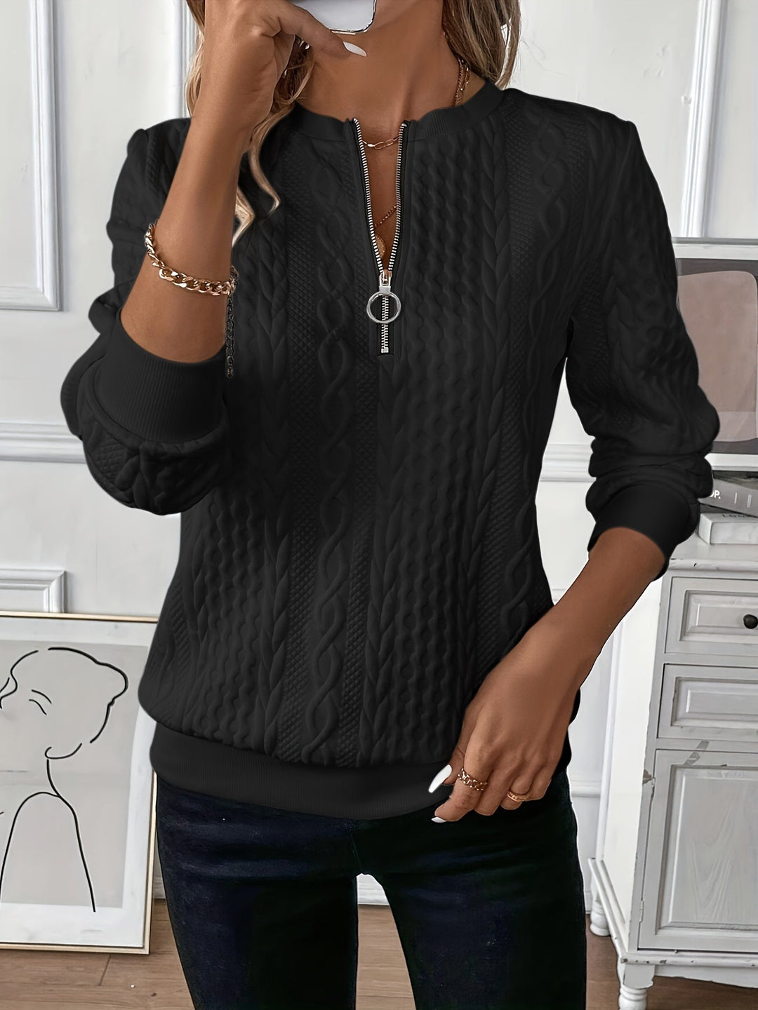 Zoey | Stilfuld Kabelstrikket Zip-Sweater