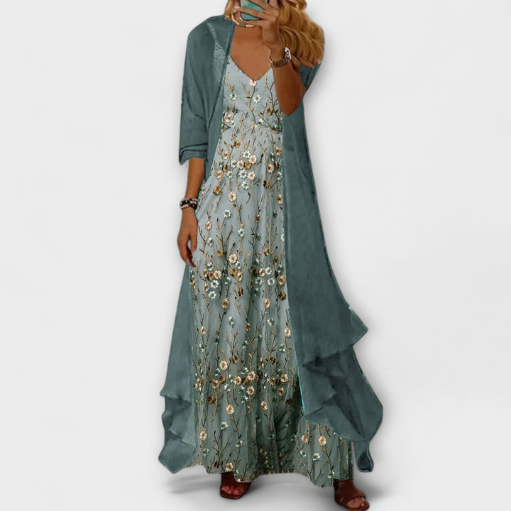 Ingrid | Kvinders Blomstret V Hals Lagdelt Maxi Kjole