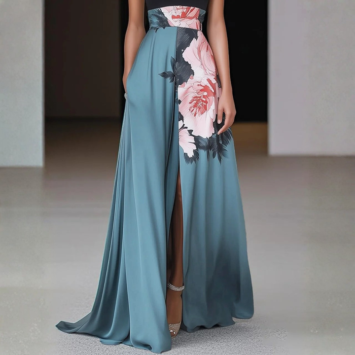 Helga | Dame Halterneck Blomstret Split Maxi Kjole