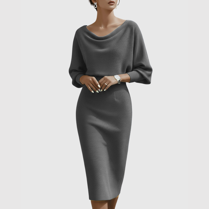 Karen | Dame Elegant Draperet Strik Midikjole