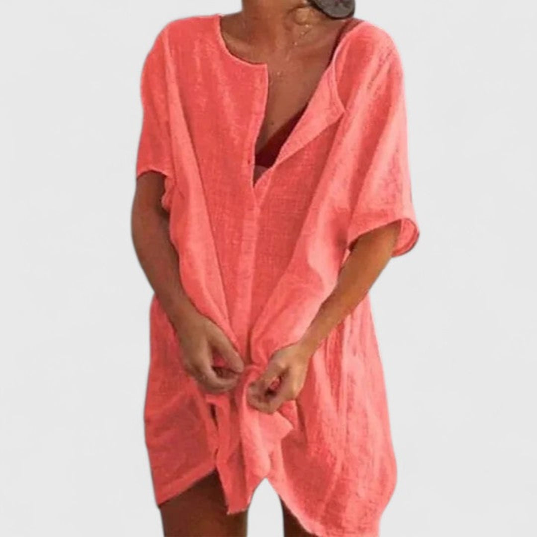 Yvonne | Dame Løs Knappelukning Strand Cover Up Kjole
