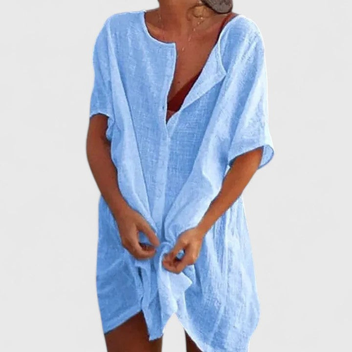 Yvonne | Dame Løs Knappelukning Strand Cover Up Kjole
