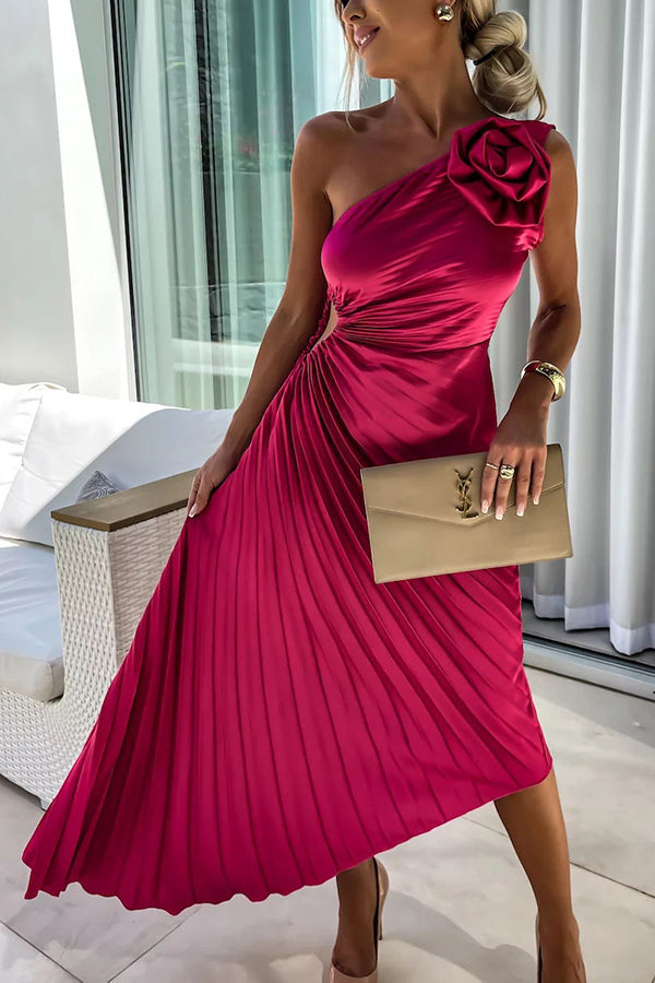 Annika | Dame Plisseret One-Shoulder Midi Kjole