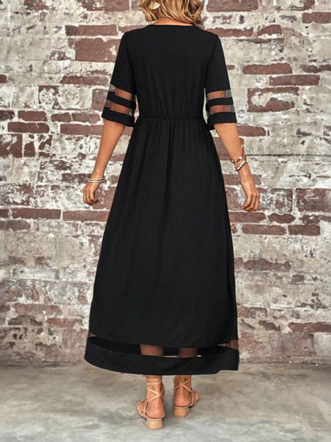 Tine | Dame Elegant Maxi Kjole Med Gennemsigtige Paneler