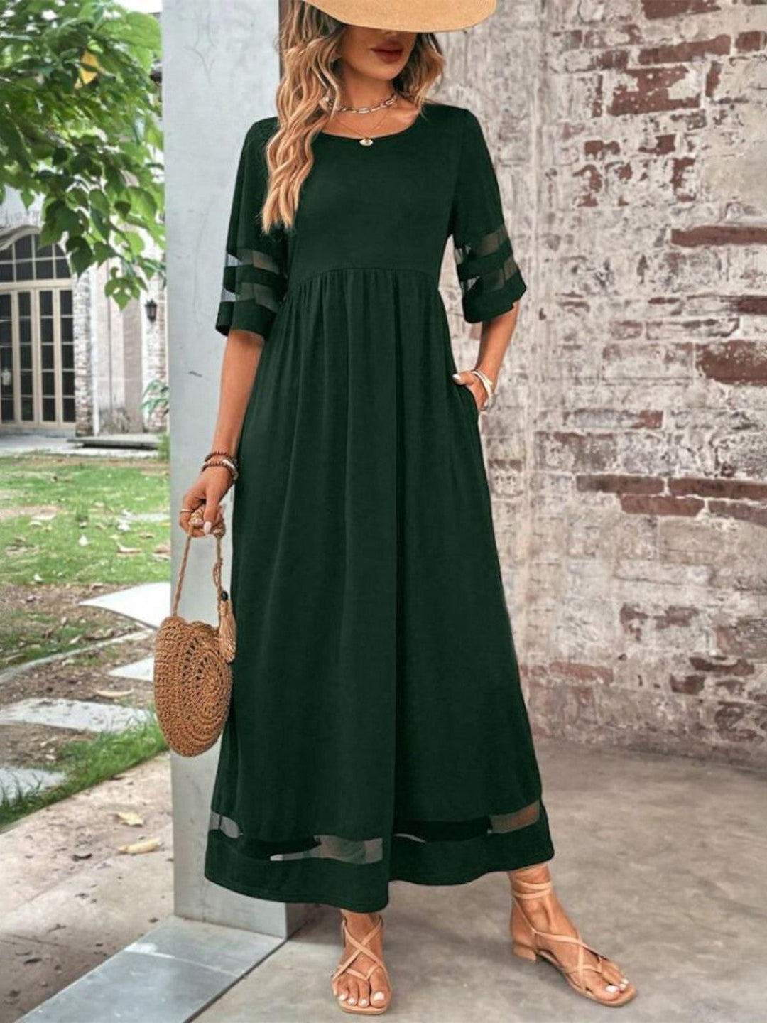Tine | Dame Elegant Maxi Kjole Med Gennemsigtige Paneler