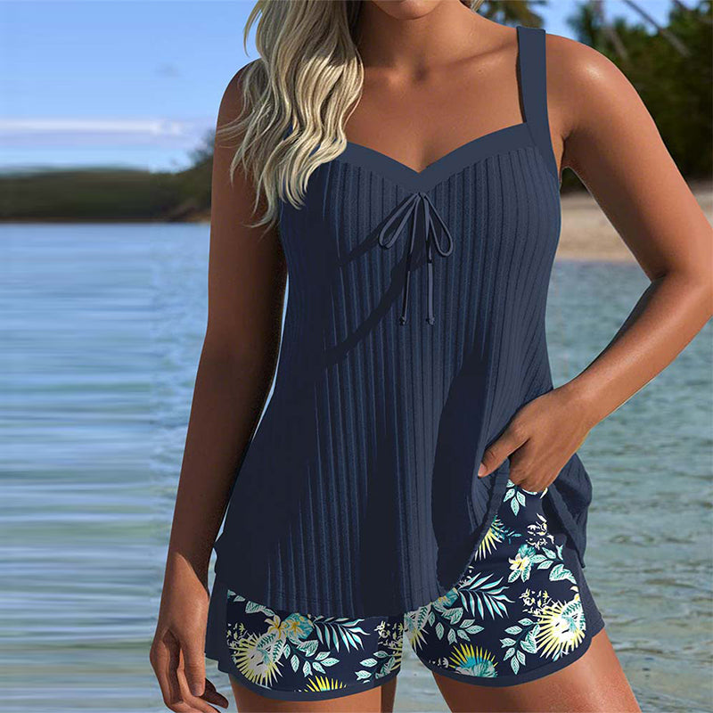 ALBA™ | Tankini Stribet To Delt Kort Badebeklædning