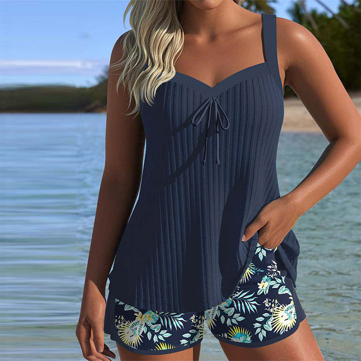 ALBA™ | Tankini Stribet To Delt Kort Badebeklædning
