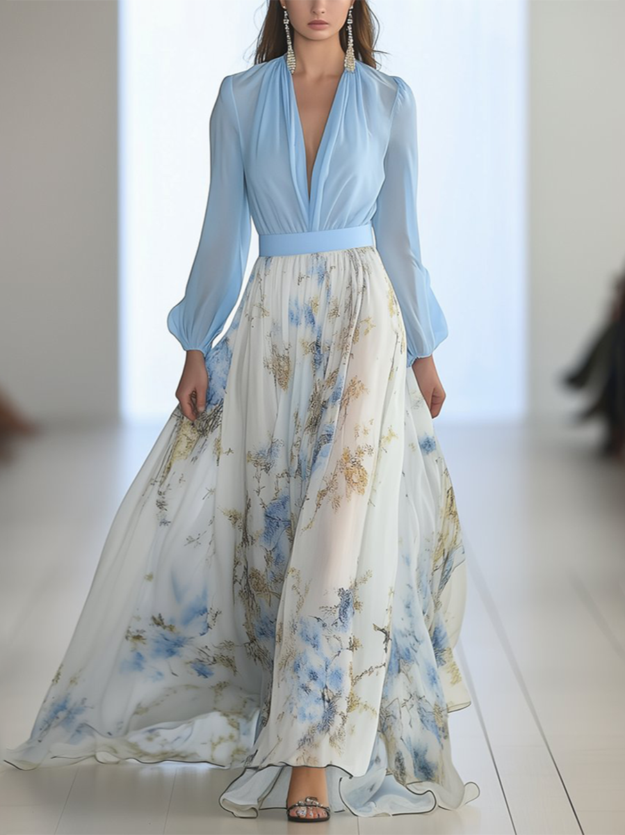 Emilie | Dame Elegant Blomstret Maxi Kjole