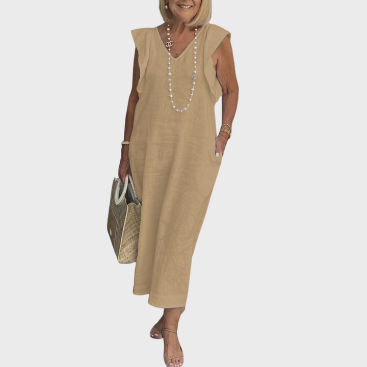 Stine | Dame Ærmeløs Lomme Maxi Casual Kjole