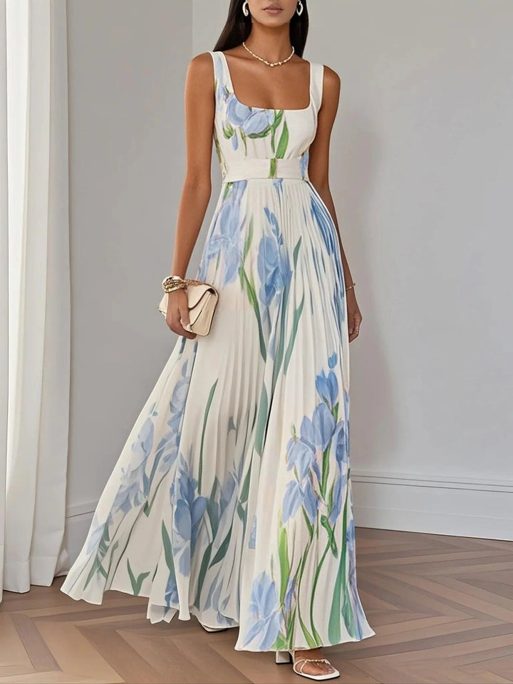 Josefine | A-Line Maxi Kjole Plisseret Blomsterprint Firkantet