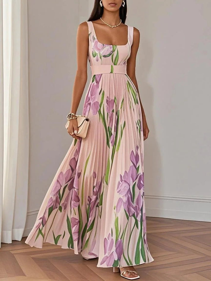 Josefine | A-Line Maxi Kjole Plisseret Blomsterprint Firkantet