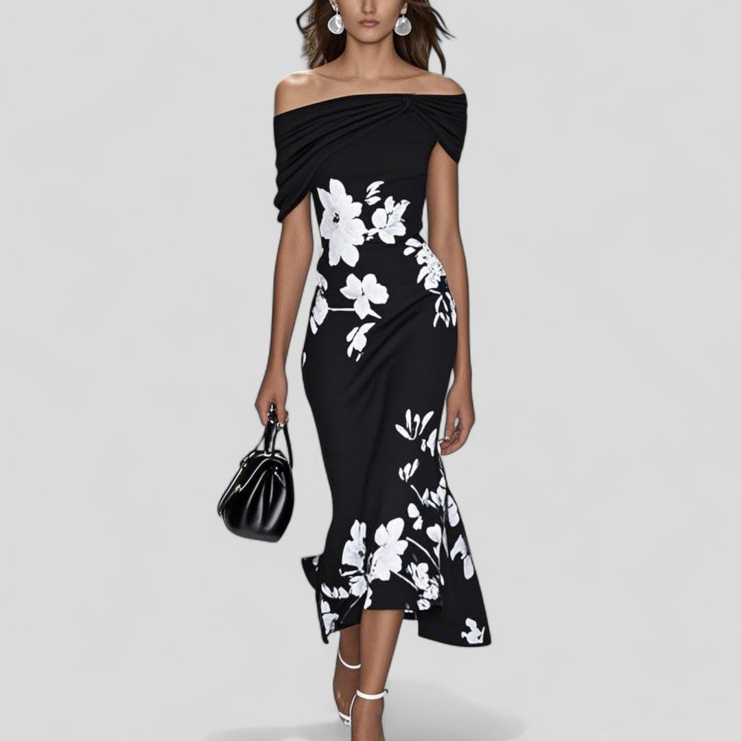 Beate | Kvinders Blomstret Off Shoulder Midi Kjole