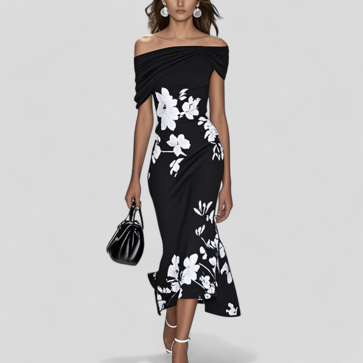 Beate | Kvinders Blomstret Off Shoulder Midi Kjole
