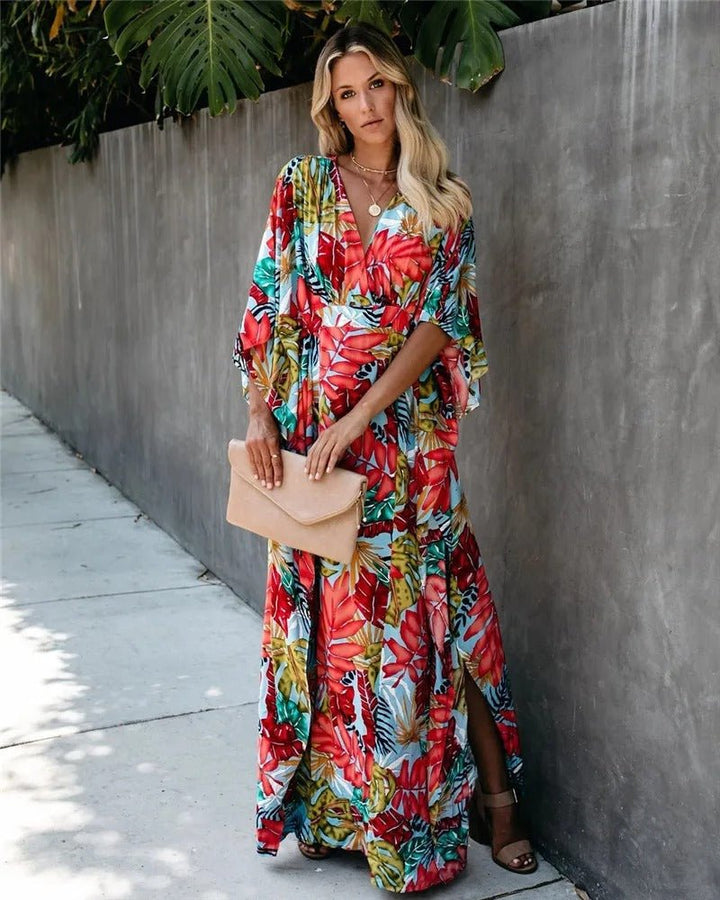 Nora | Boho Kimono Wrap Maxikjole Tropisk Print