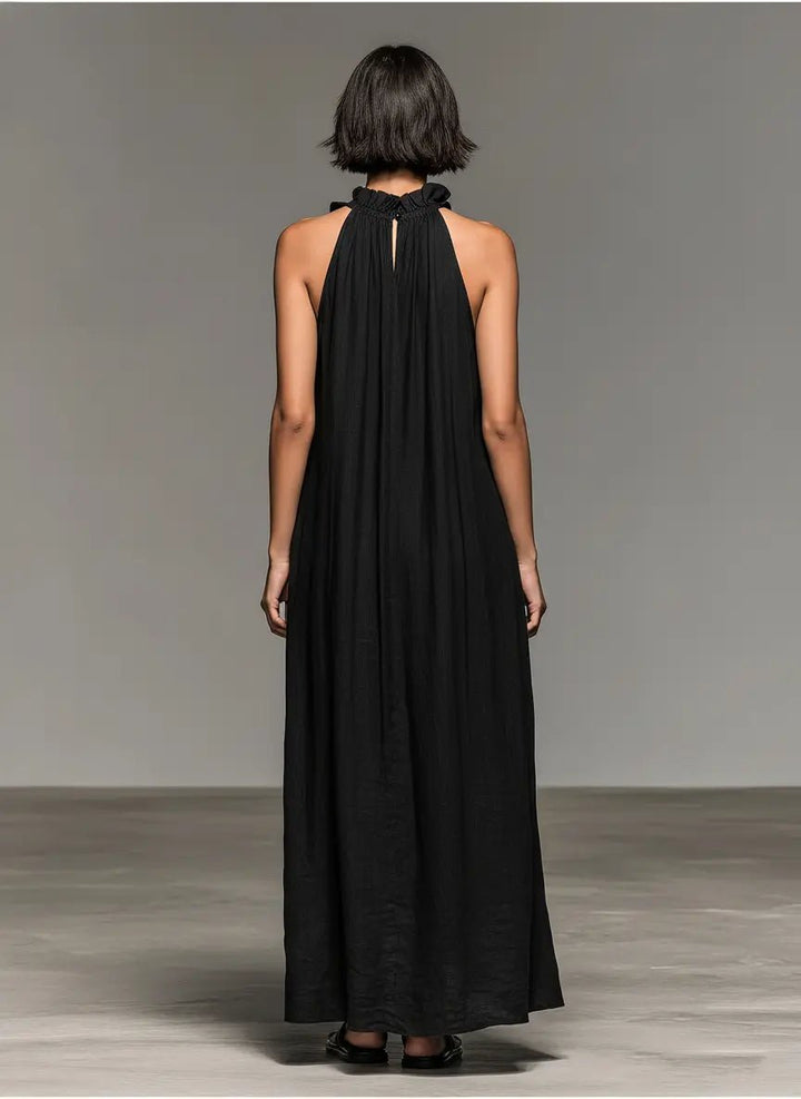 Clara | Boho Linned Maxi Kjole Ærmeløs Flæsekant Dame