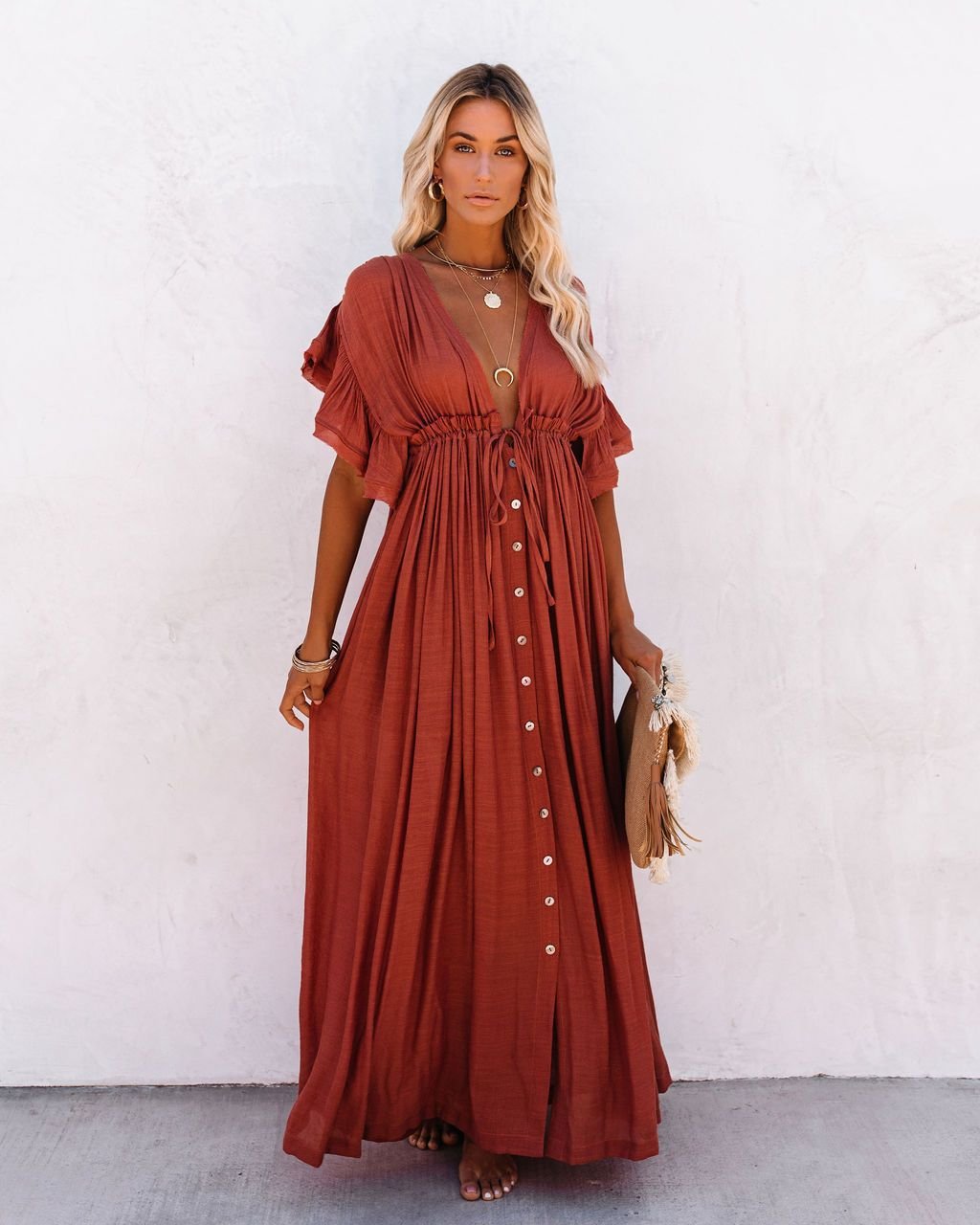 Clara | Boho Maxi Kjole V-udskæring Wrap Style Sommer