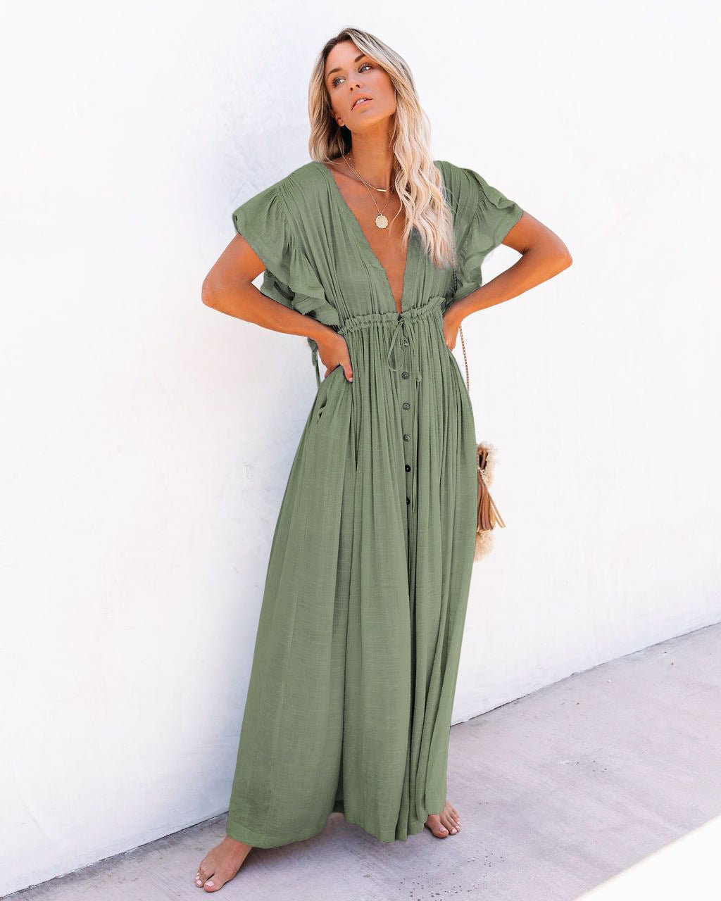 Clara | Boho Maxi Kjole V-udskæring Wrap Style Sommer