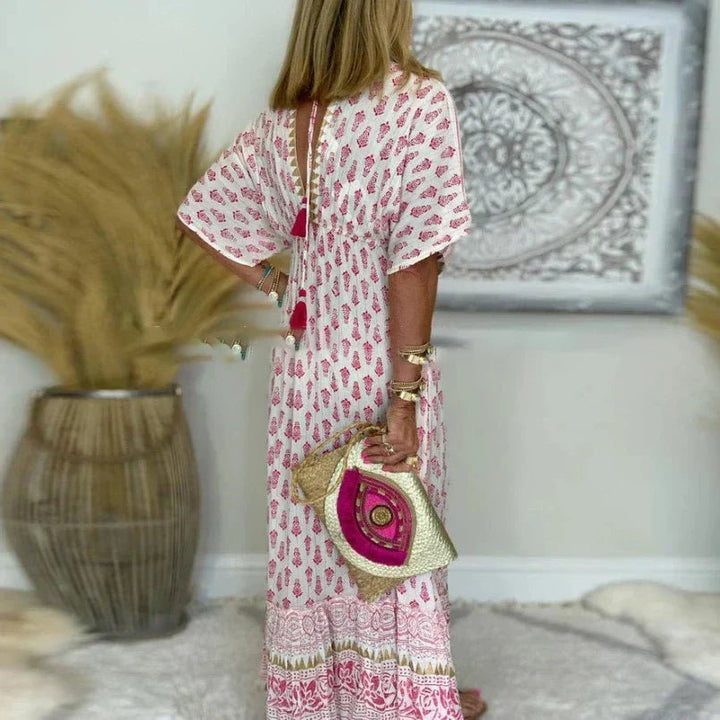 Karla | Boho Maxikjole Med Print Løstsiddende Boheme Stil