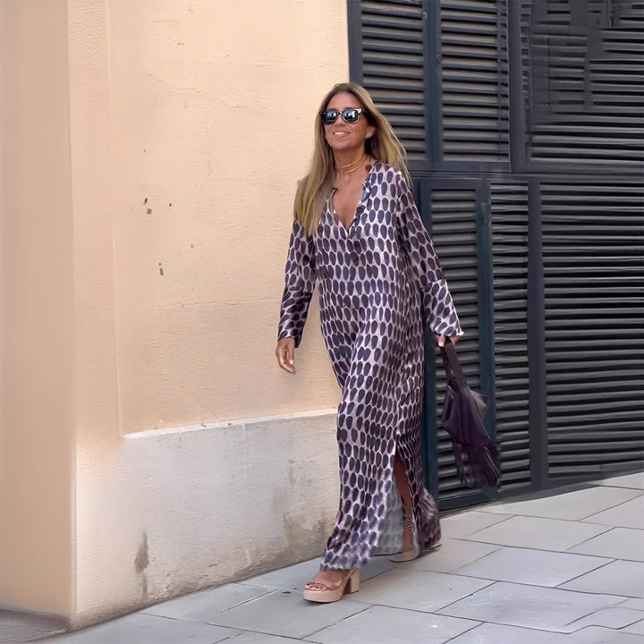 Ida | Boho Maxikjole Print Løs Pasform Sommer V-udskæring