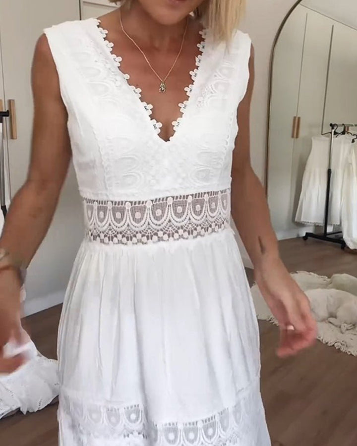Olivia | Boho Maxikjole V-hals Wrap-design Blonde Detaljer