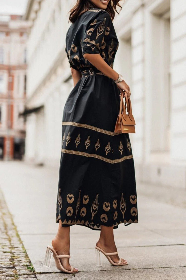 Lea | Boho Midi Kjole Bælte 3/4 Ærmer A-line Snit