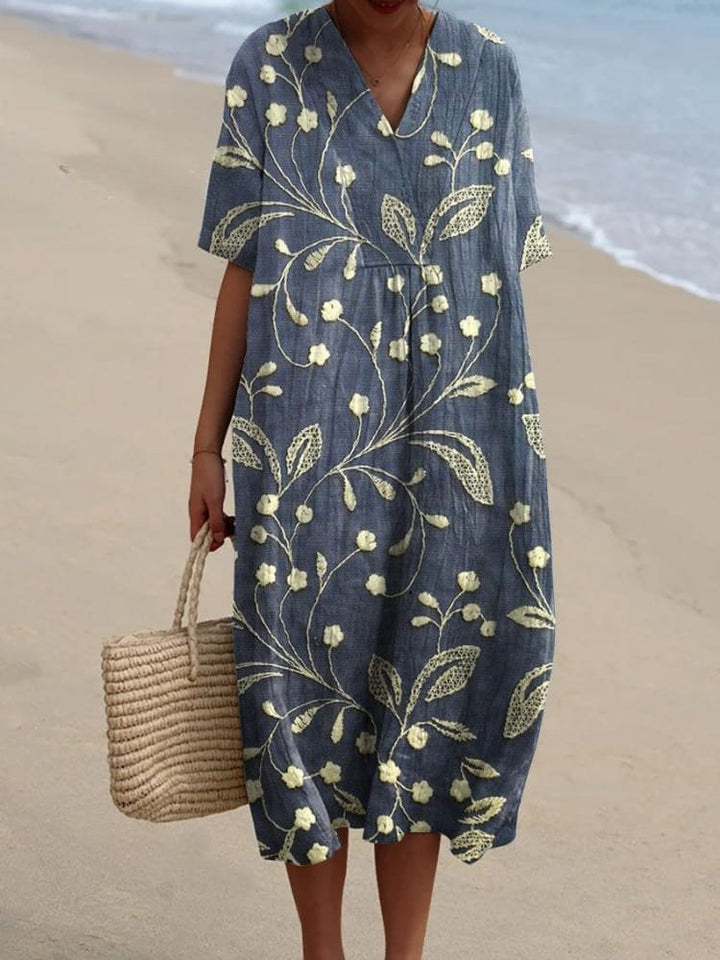 Ida | Boho Stribet V-Hals Midi Kjole til Kvinder Afslappet Sommerkjole