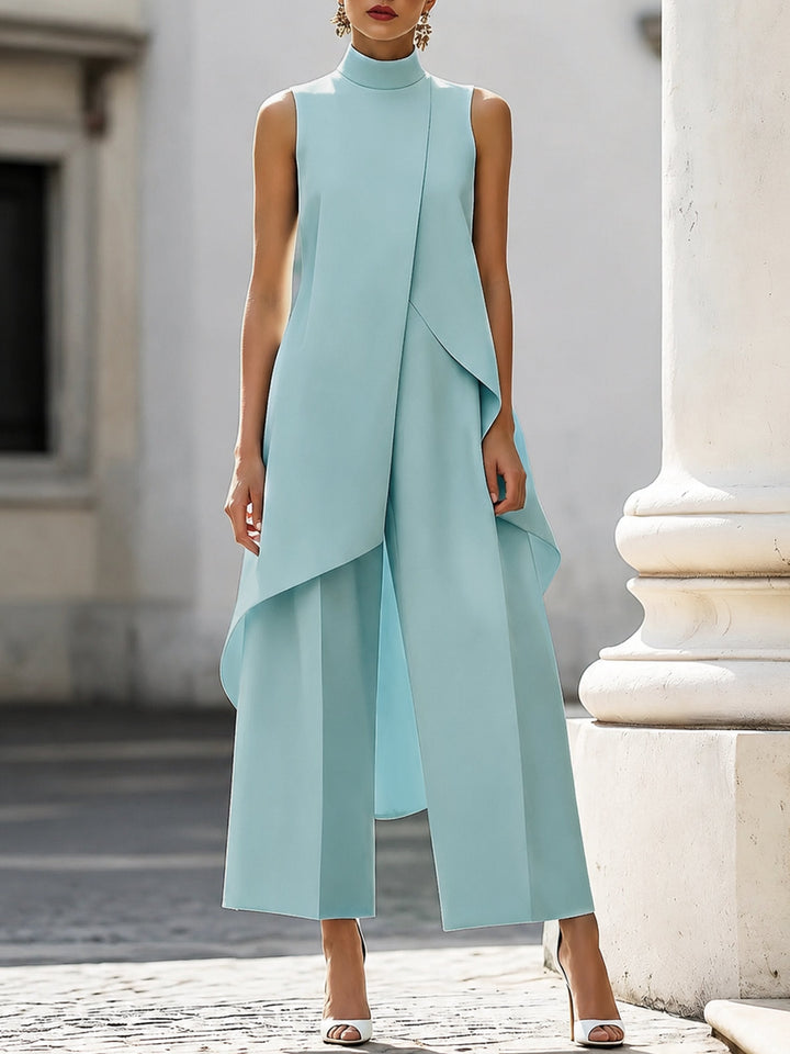Emma | Dame Asymmetrisk High-Neck Ærmeløs Wide-Leg Bukse Sæt