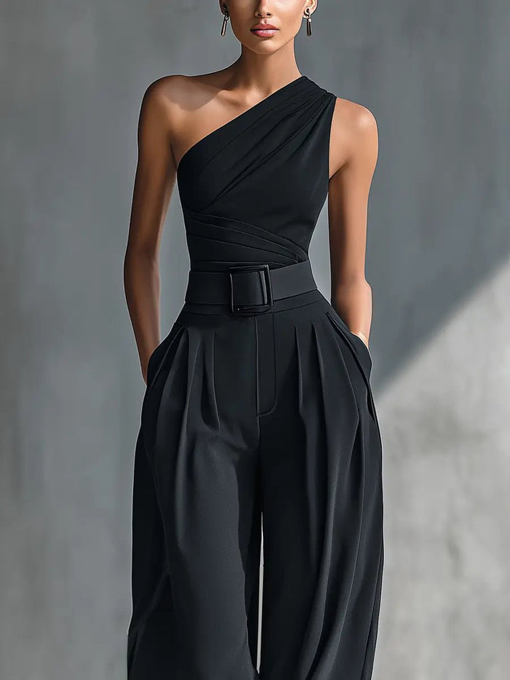 Josefine | Dame Asymmetrisk Strik Top Wide-Leg Bukser Sæt