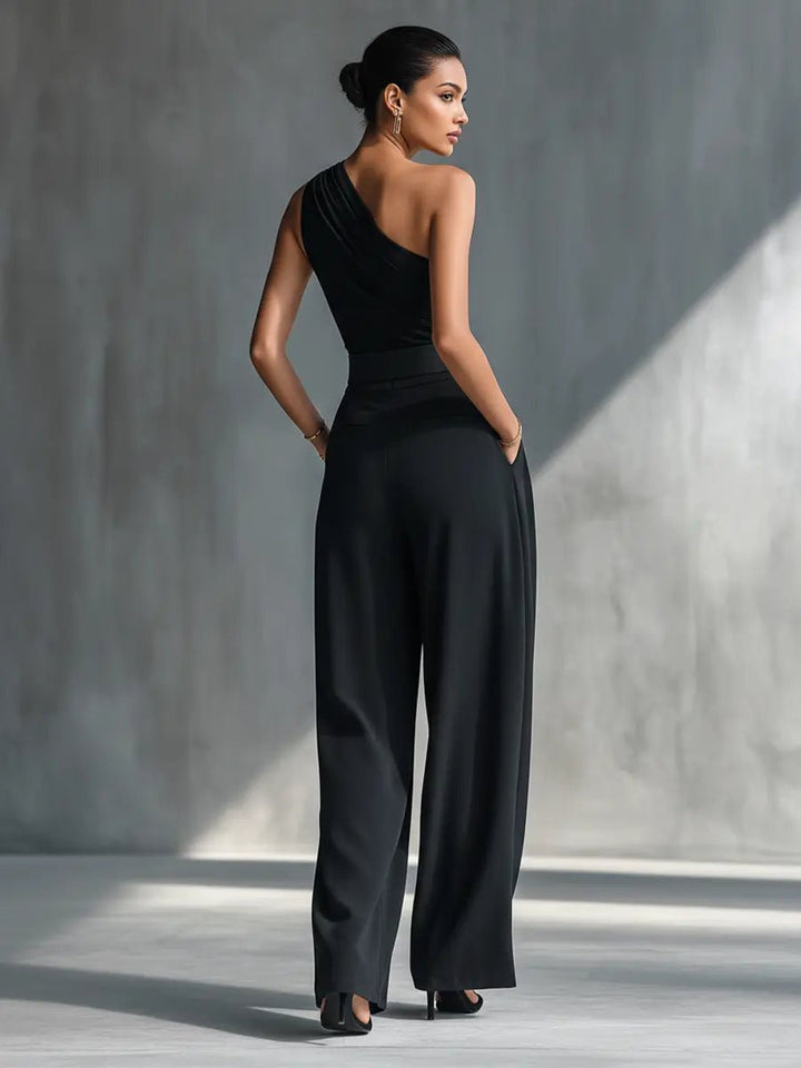 Josefine | Dame Asymmetrisk Strik Top Wide-Leg Bukser Sæt