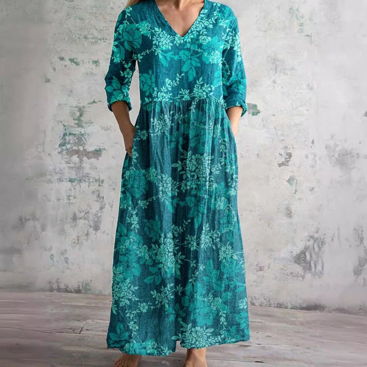 Ida | Dame Blomsterprint V-hals Maxi Sommerkjole