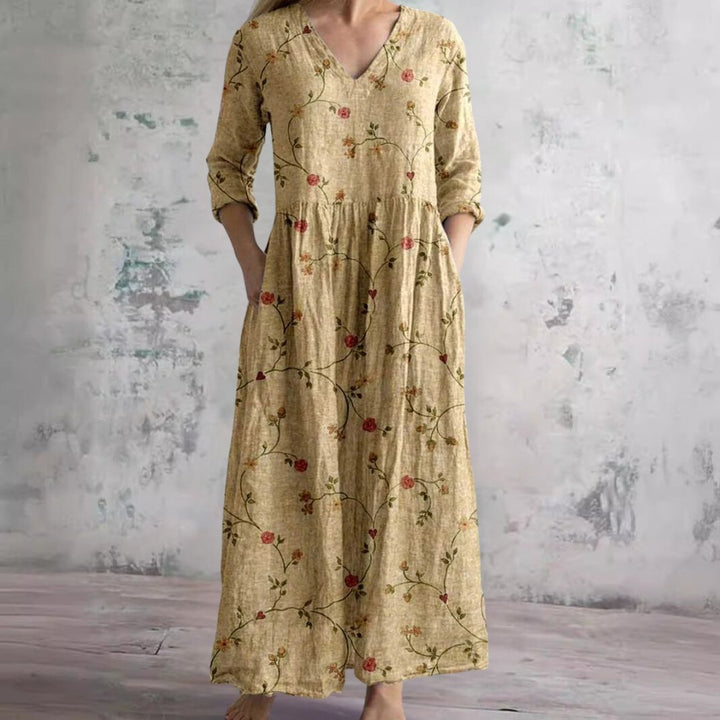 Ida | Dame Blomsterprint V-hals Maxi Sommerkjole