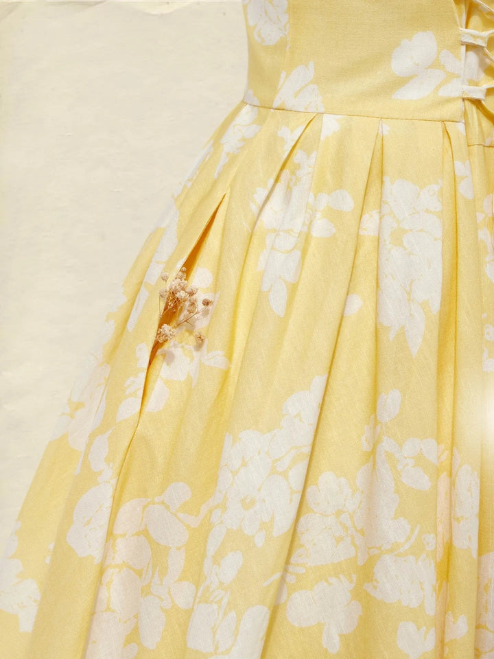 Isabella | Dame Blomstret Linen Midi Kjole Ærmeløs