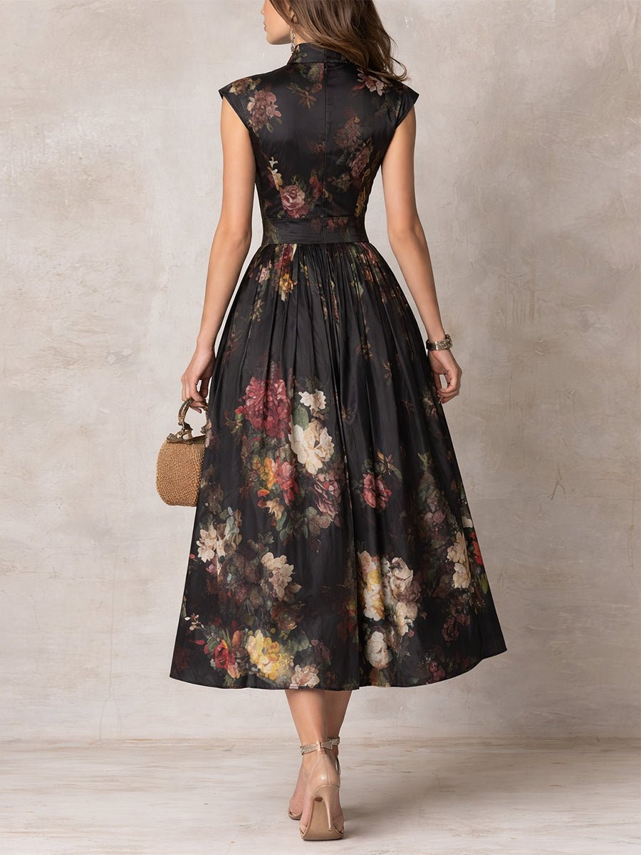 Liv | Dame Blomstret Satin Plisseret Midi Kjole