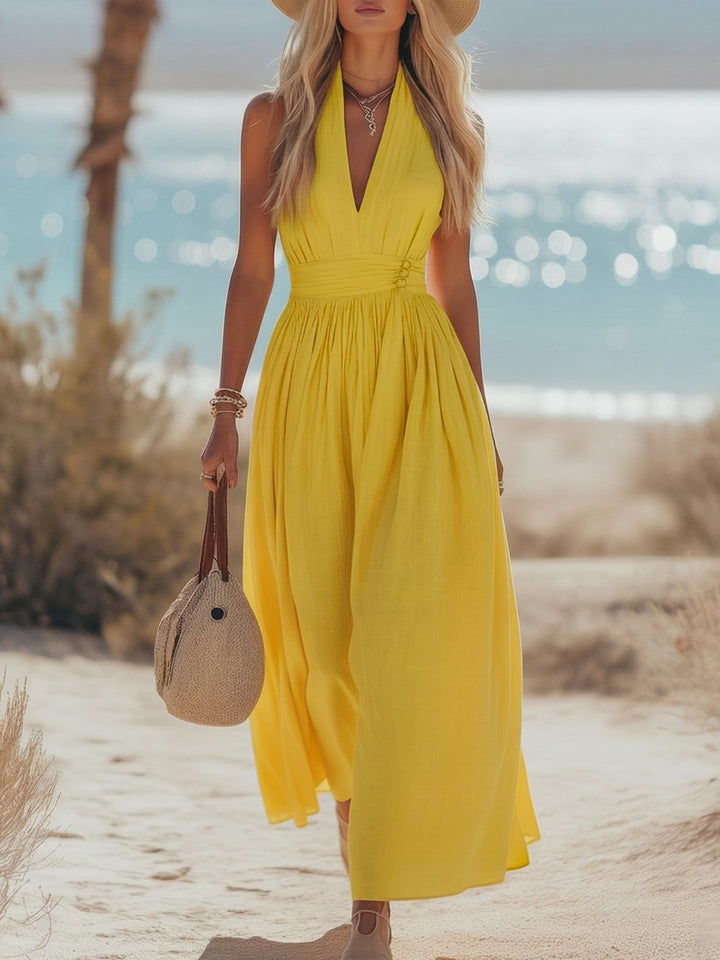 Isabella | Dame Boho Hæklede Halter Maxi Kjole