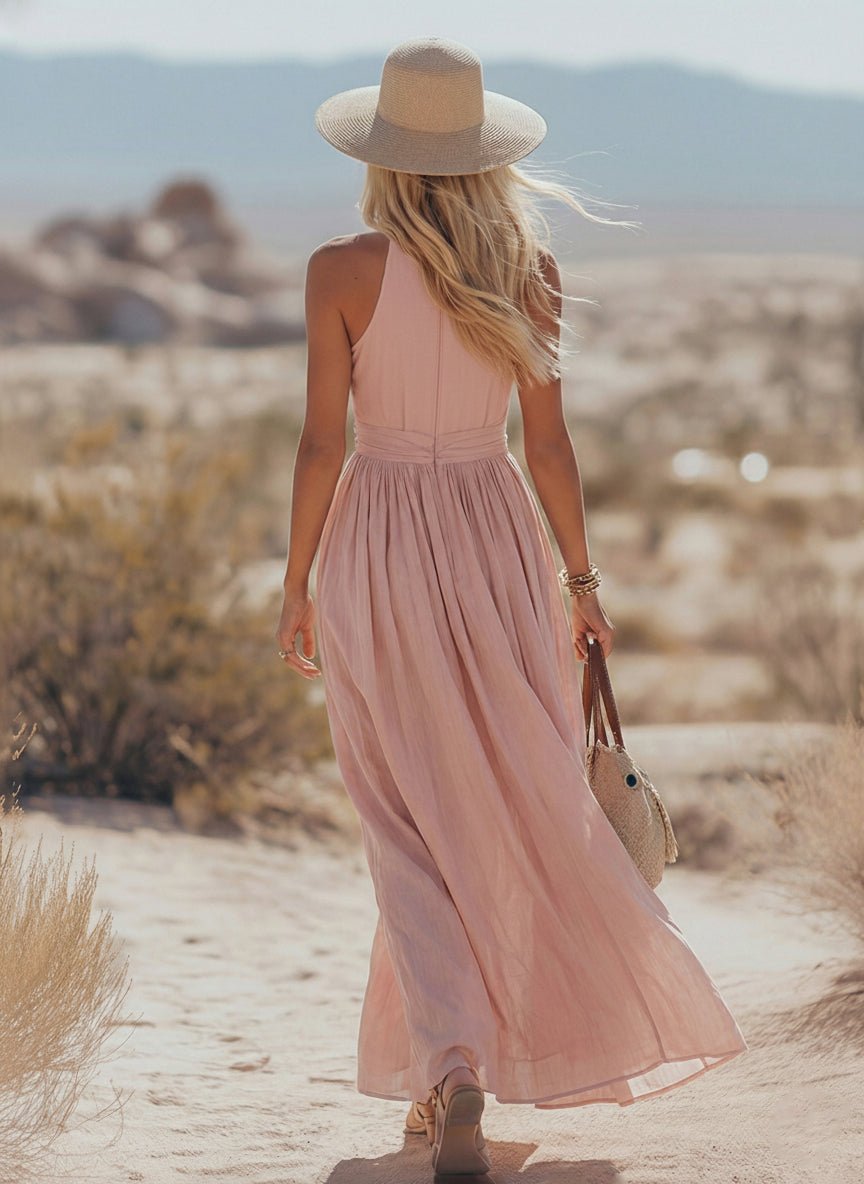 Isabella | Dame Boho Hæklede Halter Maxi Kjole