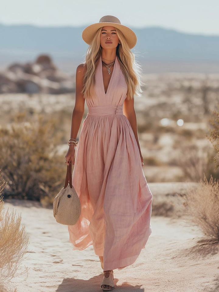 Isabella | Dame Boho Hæklede Halter Maxi Kjole
