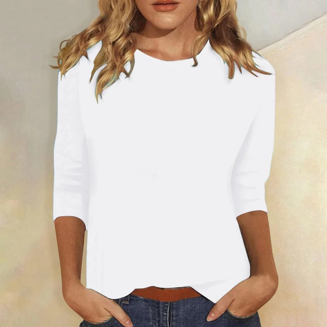 Sofia | Dame Crew Neck Top 3/4 Ærmer Casual Hverdagsbluse