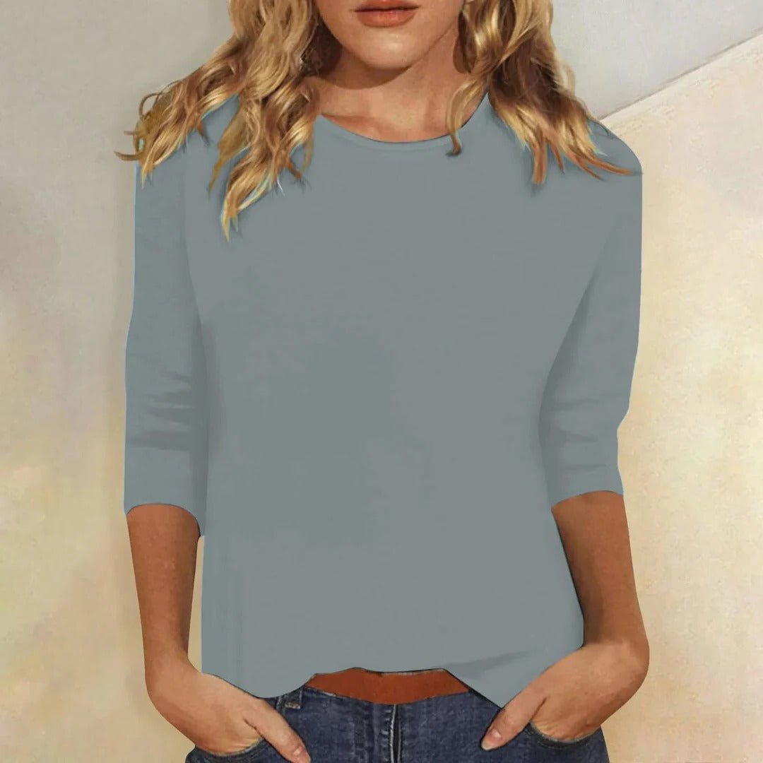 Sofia | Dame Crew Neck Top 3/4 Ærmer Casual Hverdagsbluse