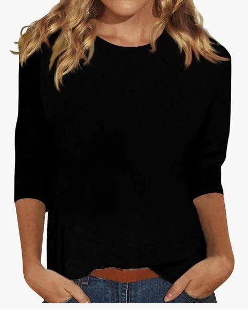 Sofia | Dame Crew Neck Top 3/4 Ærmer Casual Hverdagsbluse