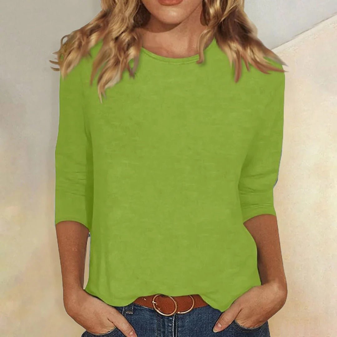 Sofia | Dame Crew Neck Top 3/4 Ærmer Casual Hverdagsbluse