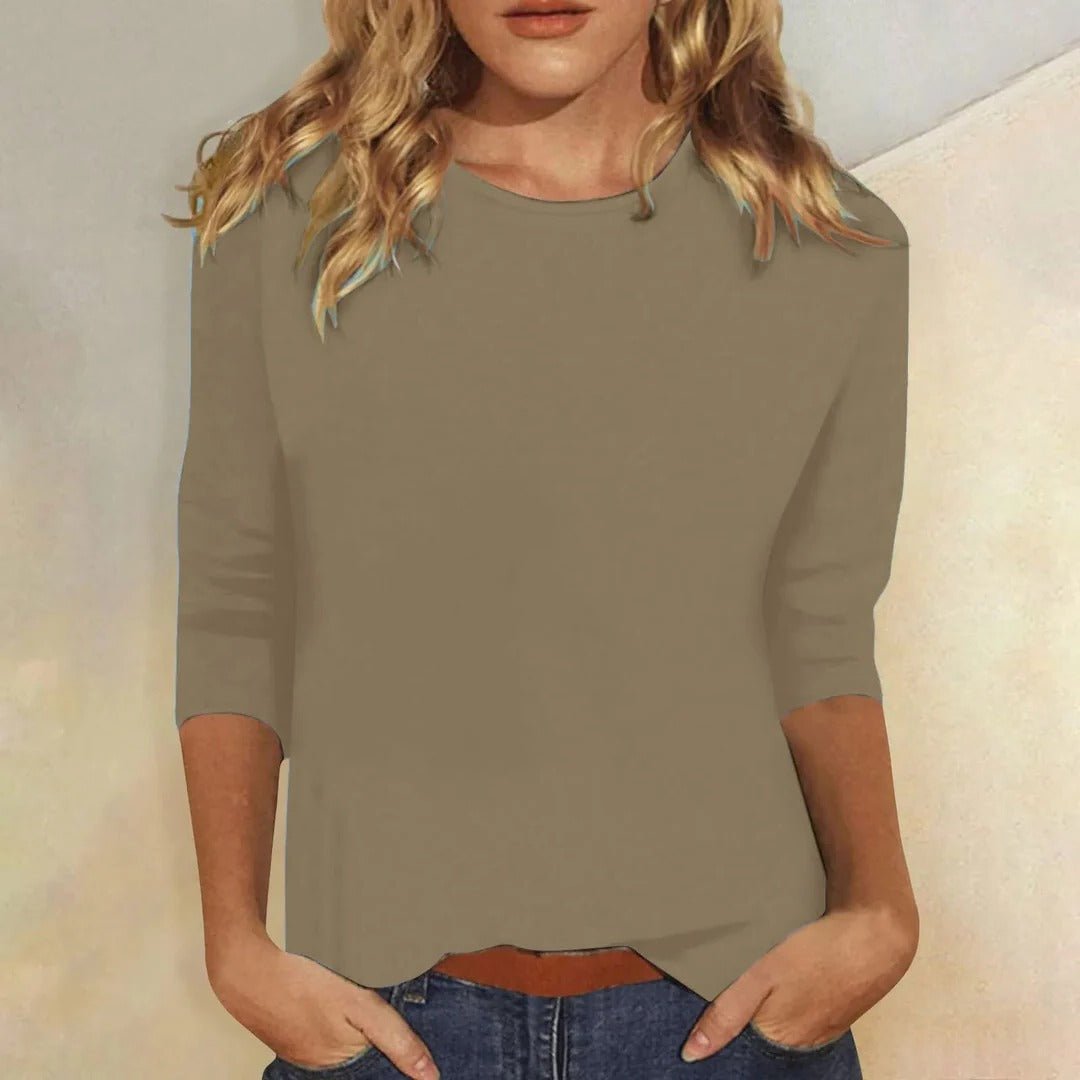 Sofia | Dame Crew Neck Top 3/4 Ærmer Casual Hverdagsbluse