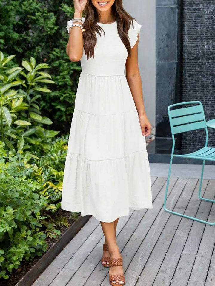 Mathilde | Dame Elegant Terrakotta Midi Kjole med Flæse Ærmer