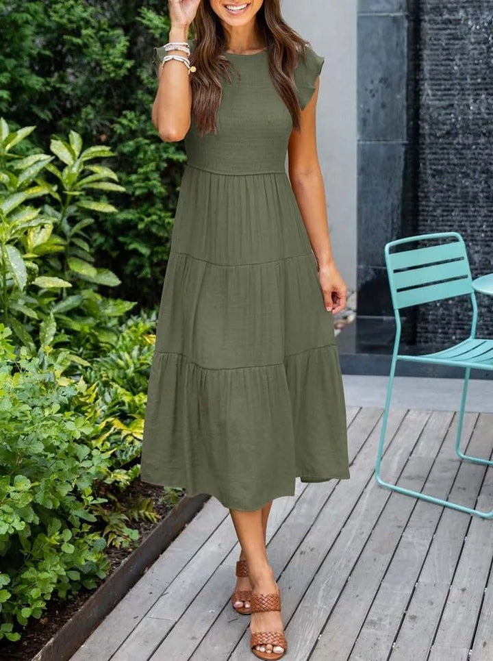Mathilde | Dame Elegant Terrakotta Midi Kjole med Flæse Ærmer