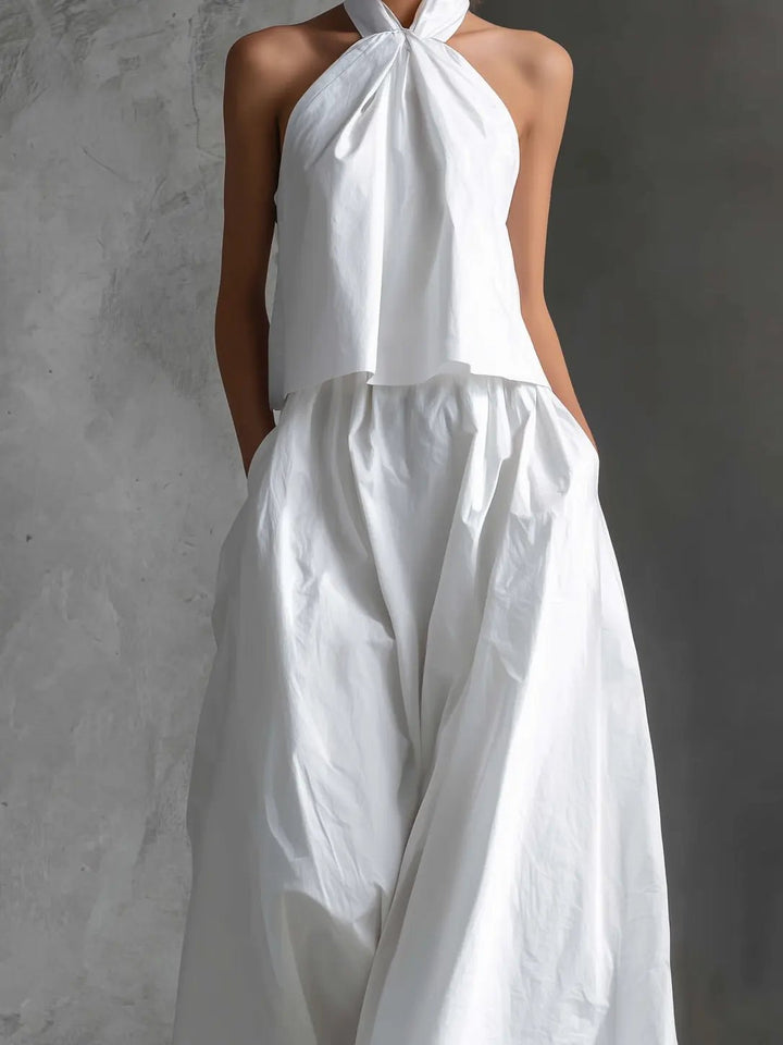Ida | Dame Halterkjole Linen Sæt Maxi Nederdel
