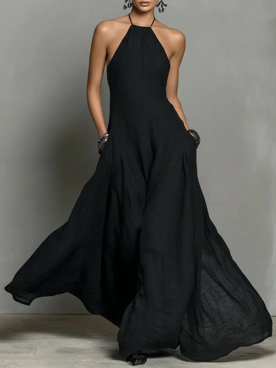 Clara | Dame Halterneck Linned Maxi Kjole